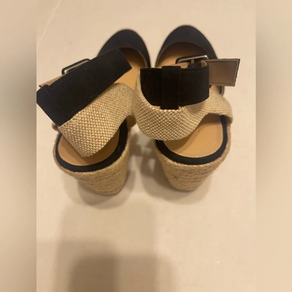 LOFT Black and Natural Espadrille Wedge Sandals